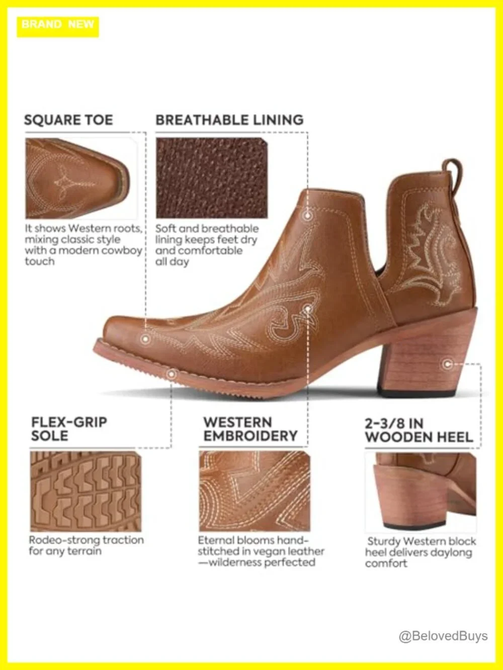 Women's Western Cowboy Ankle Booties - Chunky Stack Heels Square Toe